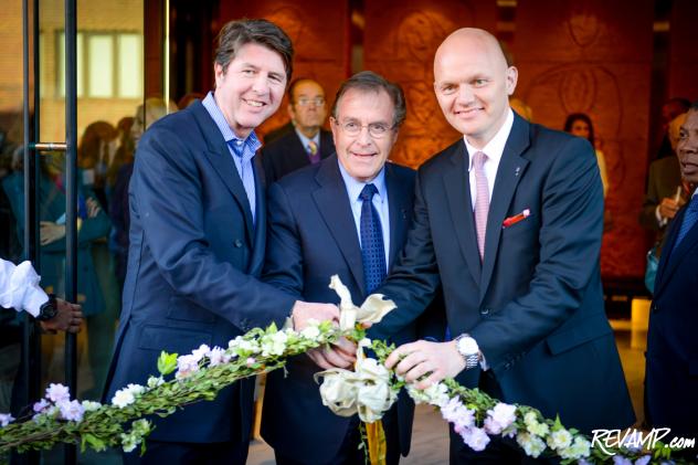Castleton Hotel Partners' Bruce Bradley, Capella Hotel Group Chairman & CEO Horst Schulze, and Capella Georgetown General Manager Alex Obertop at yesterday's ribbon cutting reception.